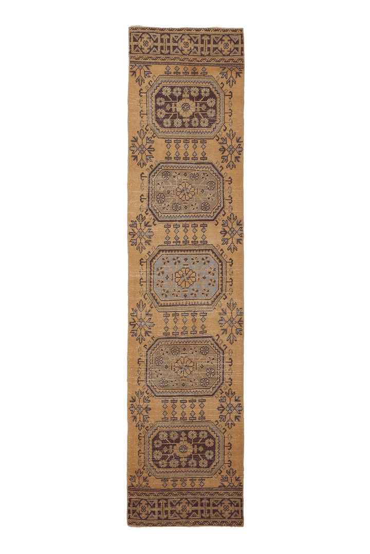 Vintage Konya Turkish Runner Rug 3x11 ft — Beige & Brown Floral