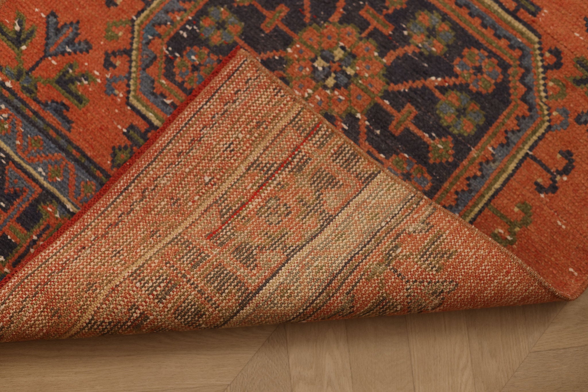 Vintage Konya Turkish Runner Rug 2x10 ft — Orange & Brown Geometric (No. 26920)