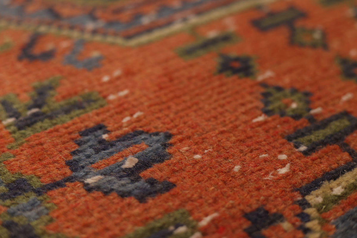 Vintage Konya Turkish Runner Rug 2x10 ft — Orange & Brown Geometric (No. 26920)