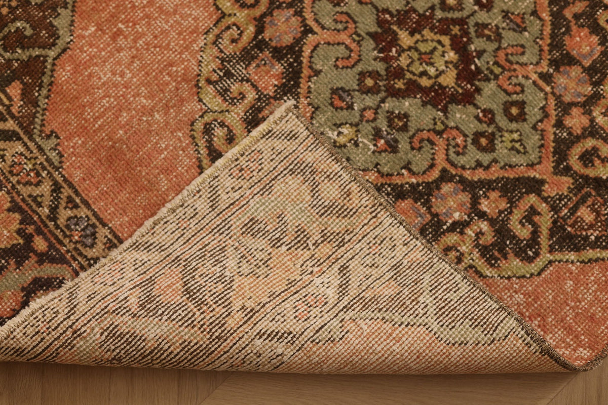 Vintage Konya Turkish Runner Rug 2x13 ft — Orange & Brown Geometric