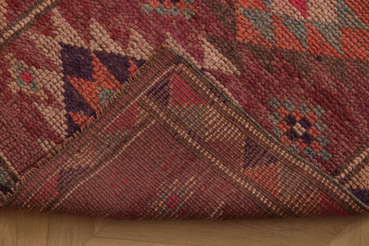 Vintage Southeastern Persian Style Runner Rug 2x11 ft — Red & Brown Geometric