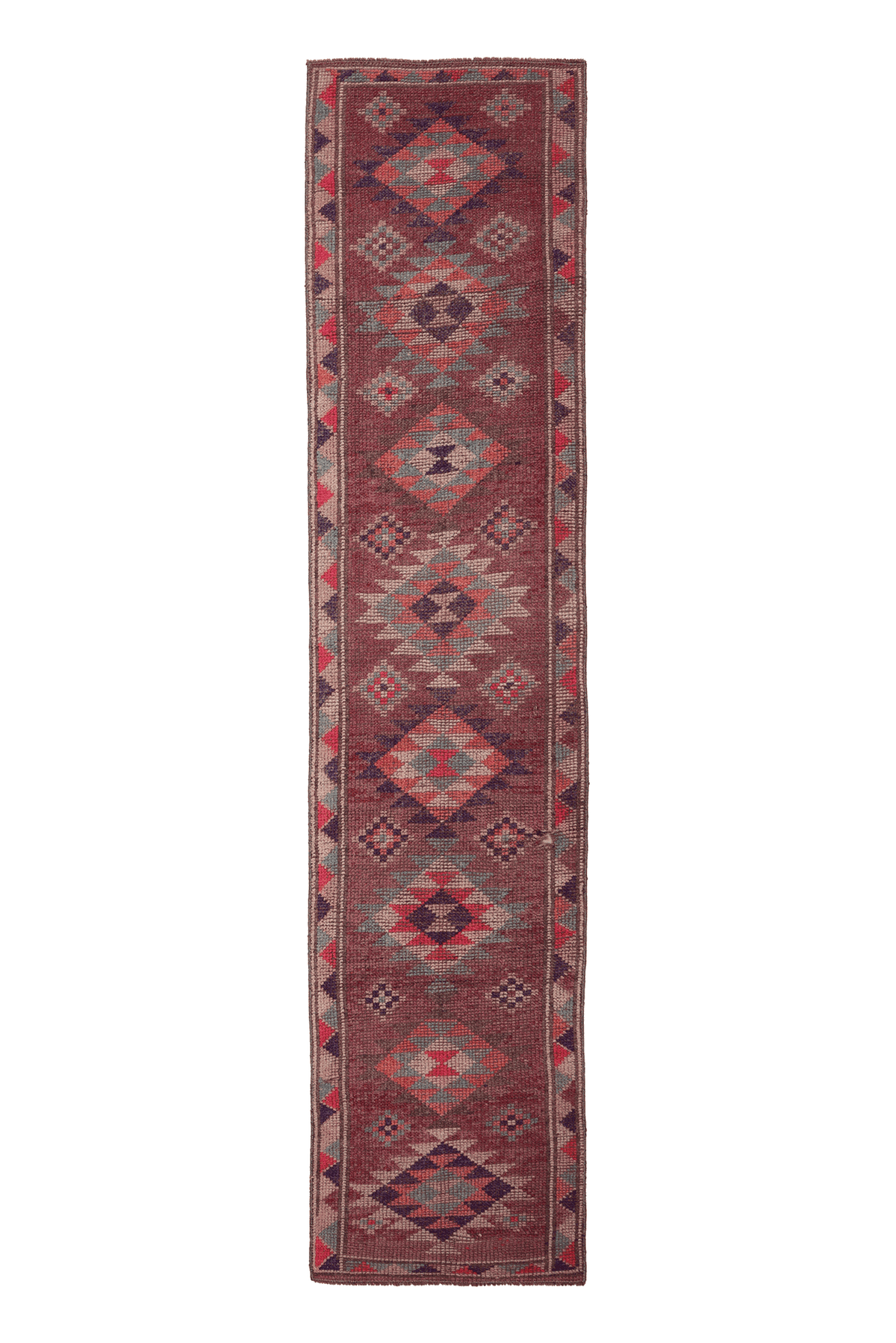Vintage Southeastern Persian Style Runner Rug 2x11 ft — Red & Brown Geometric