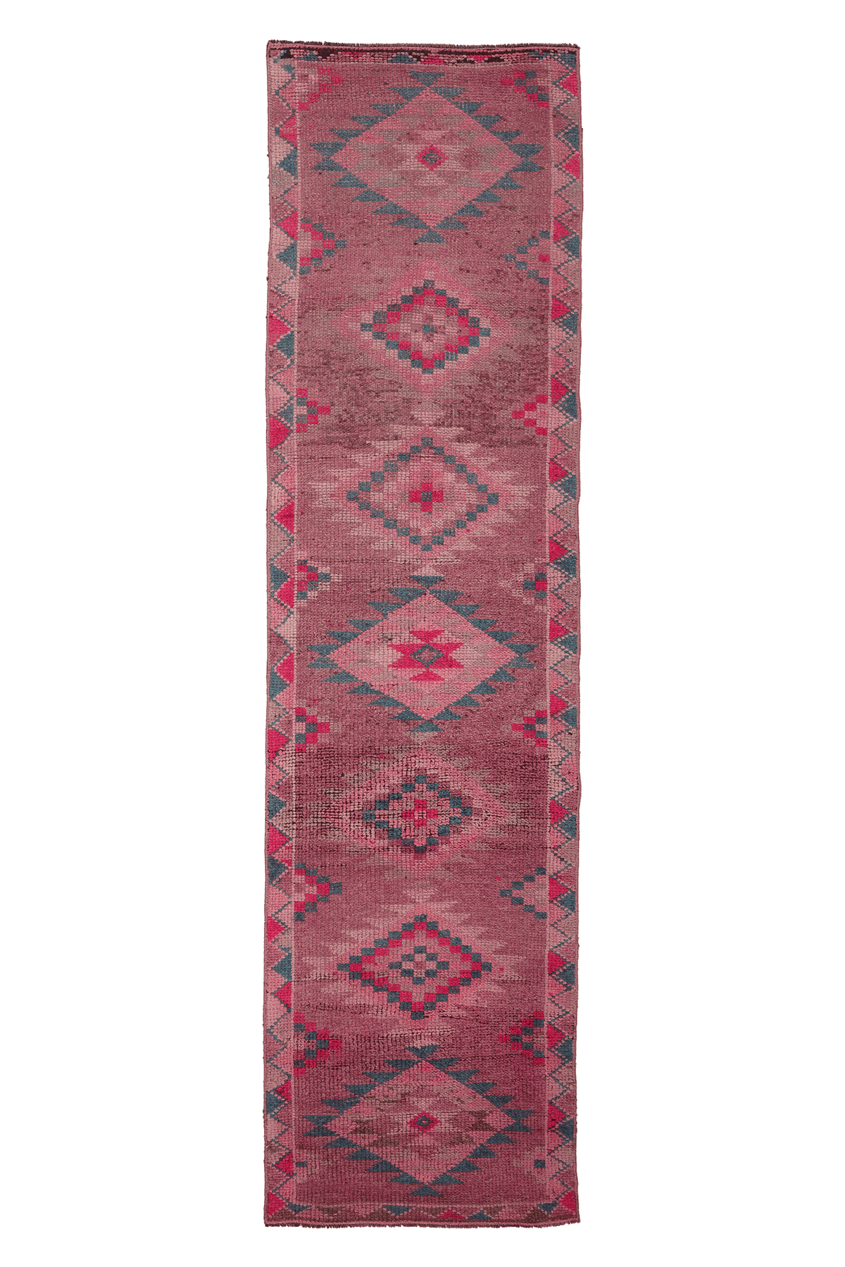 Vintage Southeastern Persian Style Runner Rug 3x11 ft — Pink & Red Geometric