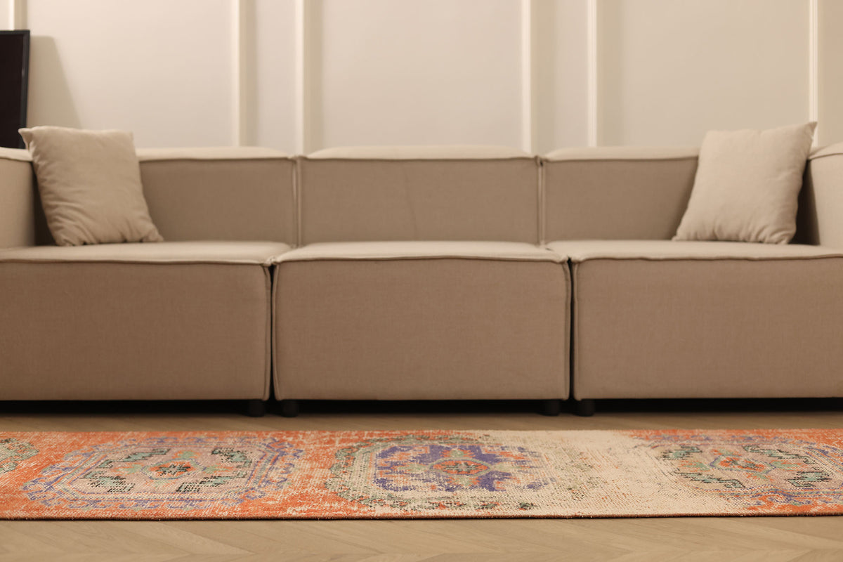 Vintage Manisa Turkish Runner Rug 2x11 ft — Orange & Blue Distressed