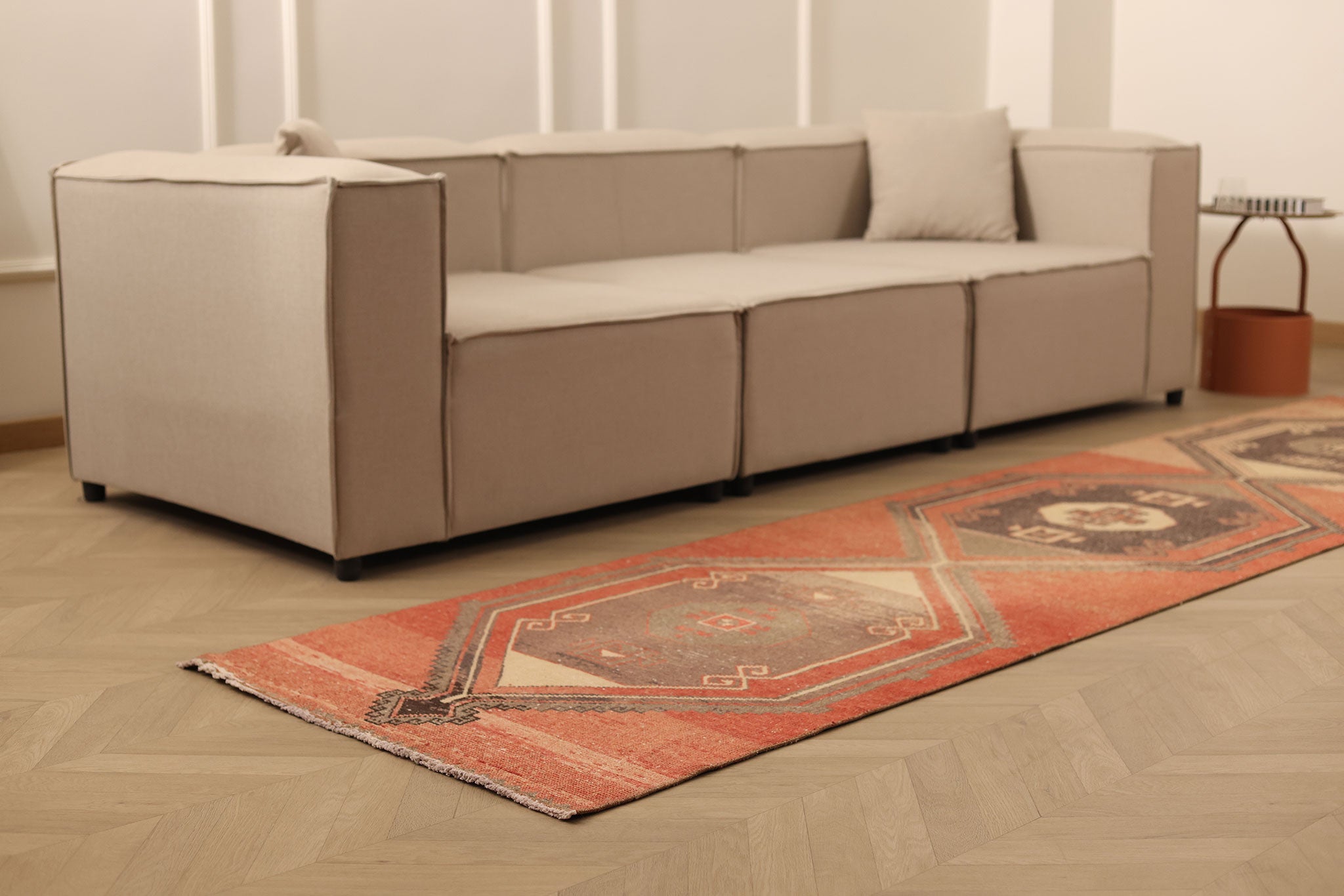 Vintage Malatya Turkish Runner Rug 2x11 ft — Red & Brown Geometric (No. 27038)