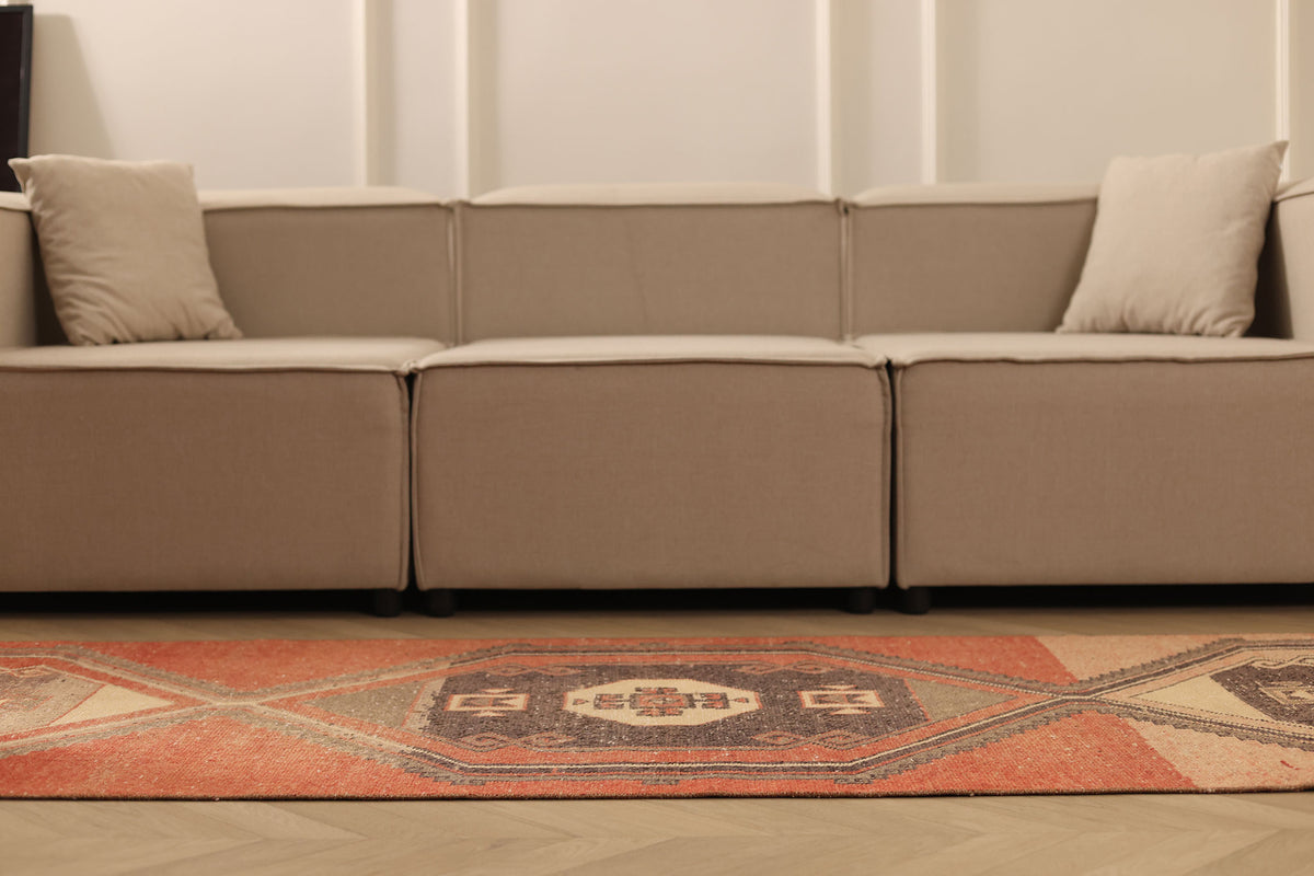 Vintage Malatya Turkish Runner Rug 2x11 ft — Red & Brown Geometric (No. 27038)