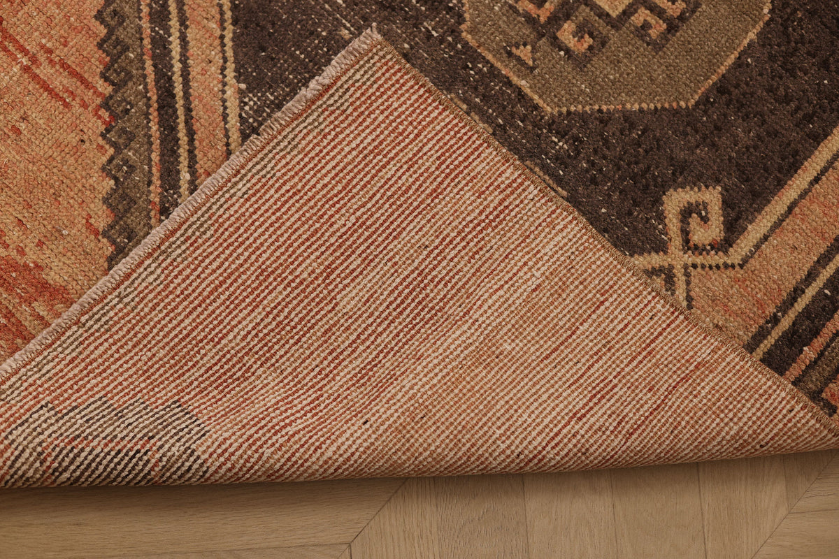 Vintage Malatya Turkish Runner Rug 2x11 ft — Red & Brown Geometric (No. 27038)