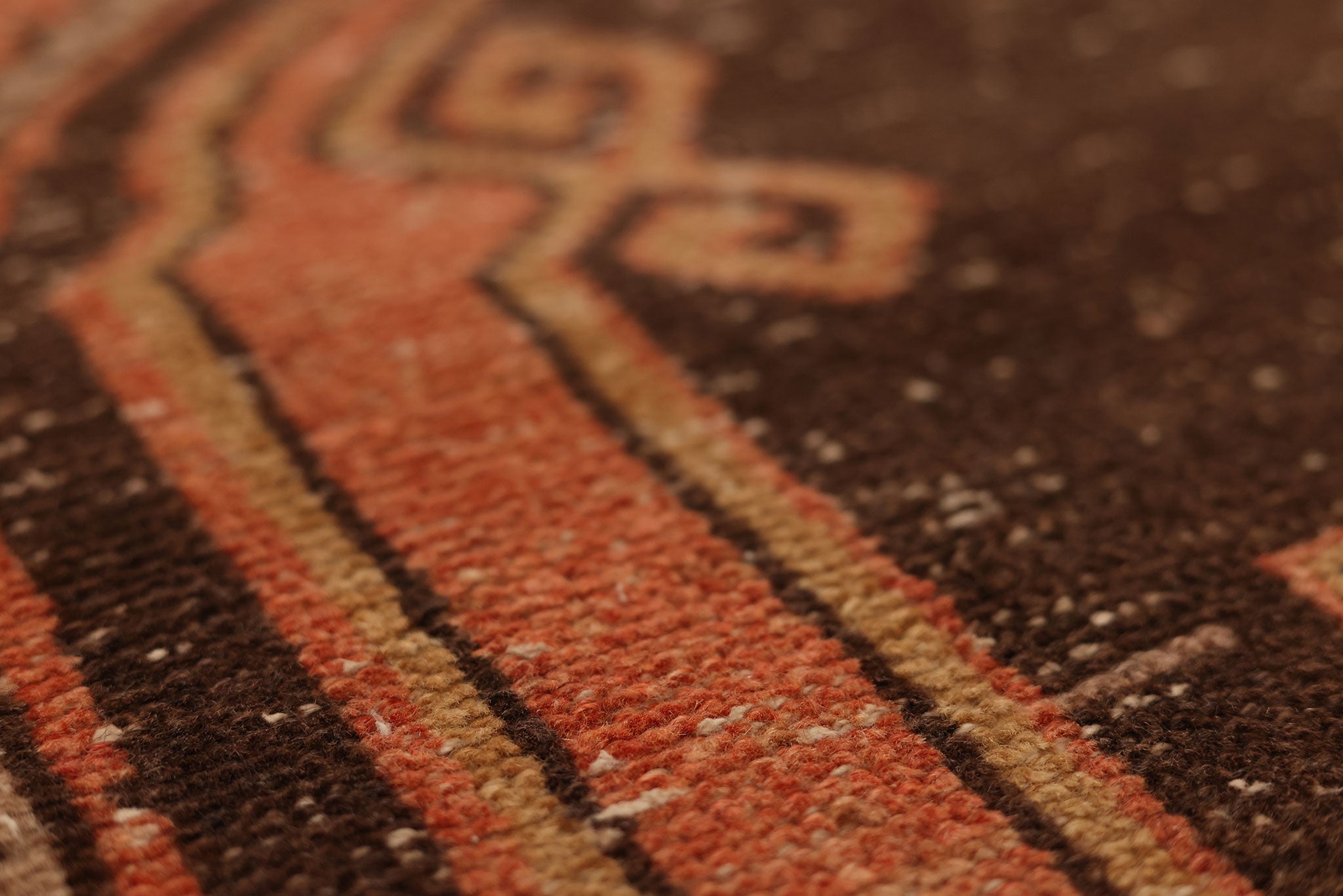 Vintage Malatya Turkish Runner Rug 2x12 ft — Orange & Brown Geometric (No. 27040)
