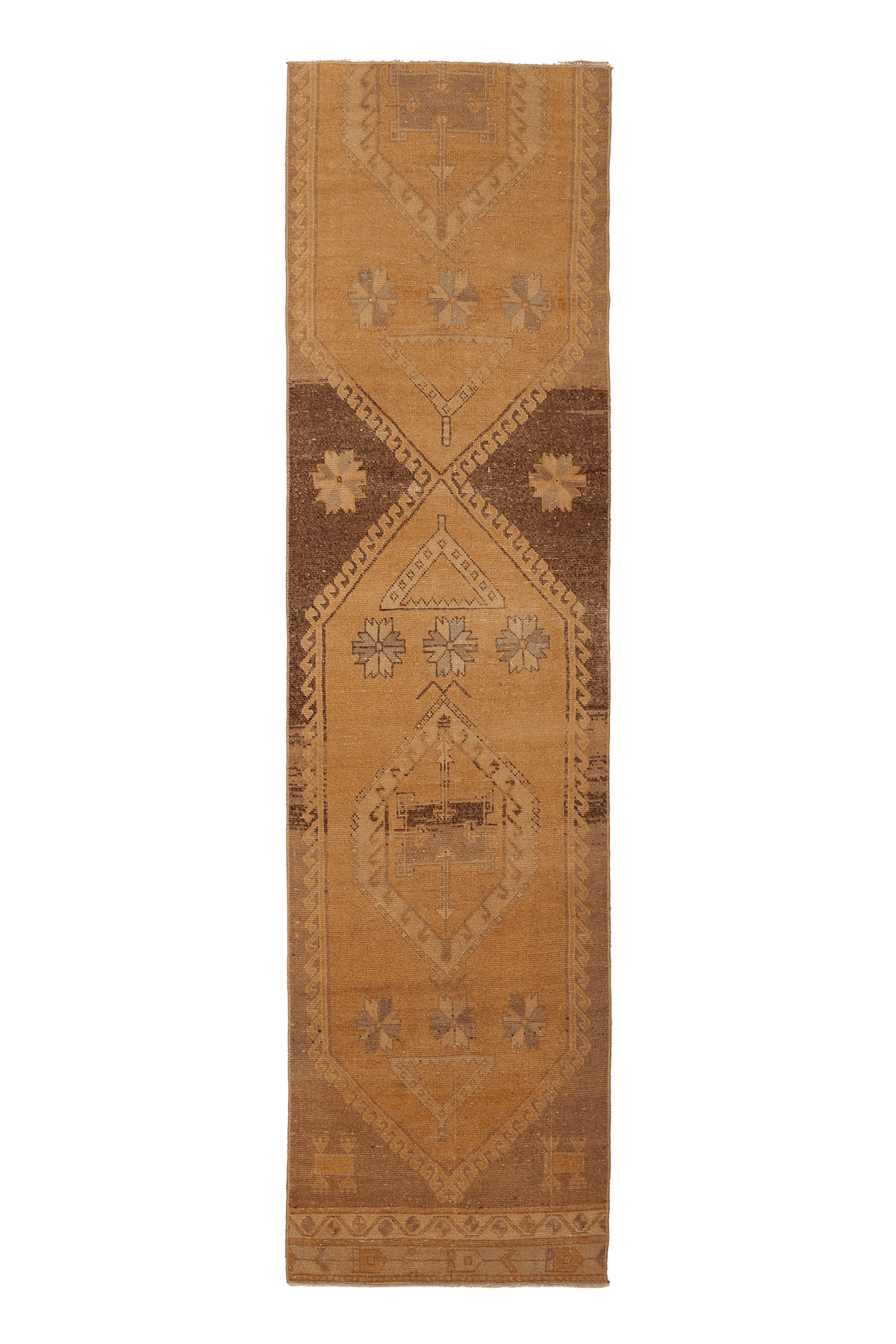 Vintage Malatya Turkish Runner Rug 3x10 ft — Orange & Brown Geometric