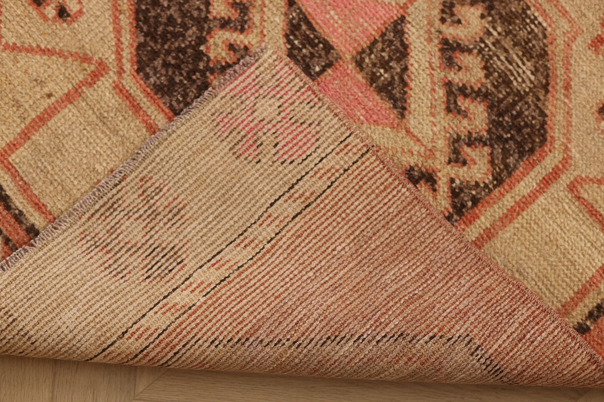 Vintage Malatya Turkish Runner Rug 3x12 ft — Red & Beige Geometric