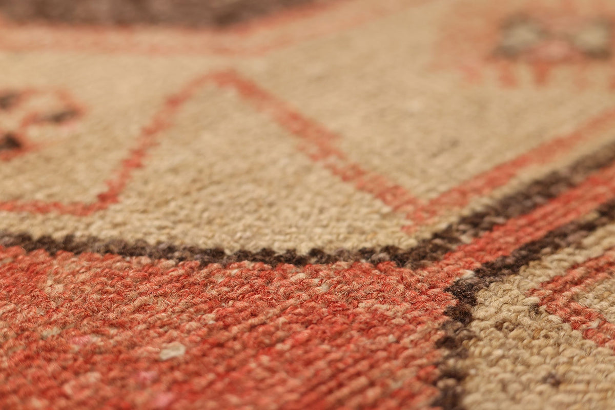 Vintage Malatya Turkish Runner Rug 3x12 ft — Red & Beige Geometric