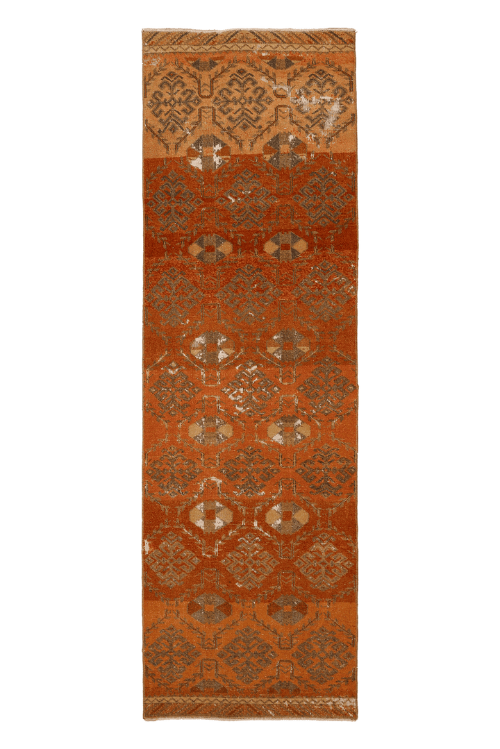 Vintage Sivas Turkish Runner Rug 3x9 ft — Orange & Brown Geometric