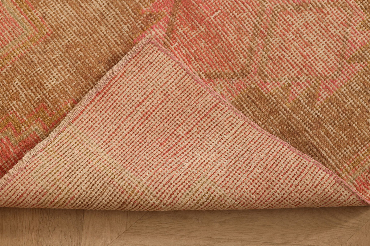 Vintage Malatya Turkish Runner Rug 3x11 ft — Pink & Brown Geometric