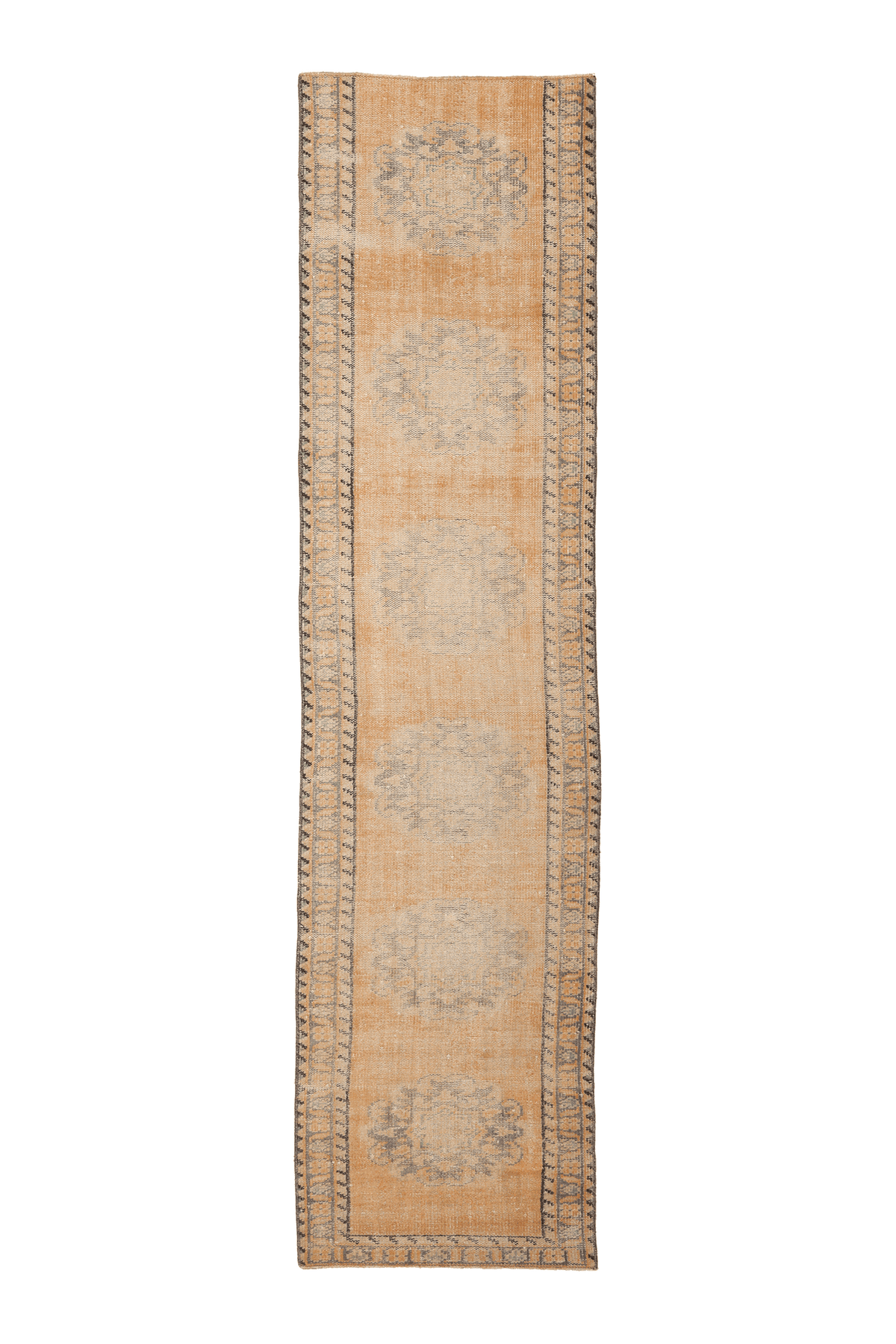 Vintage Manisa Turkish Runner Rug 3x10 ft — Orange & Beige Floral