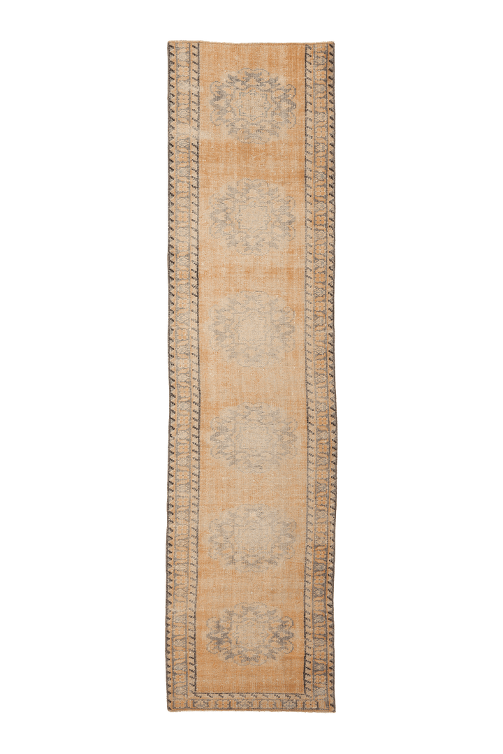 Vintage Manisa Turkish Runner Rug 3x10 ft — Orange & Beige Floral