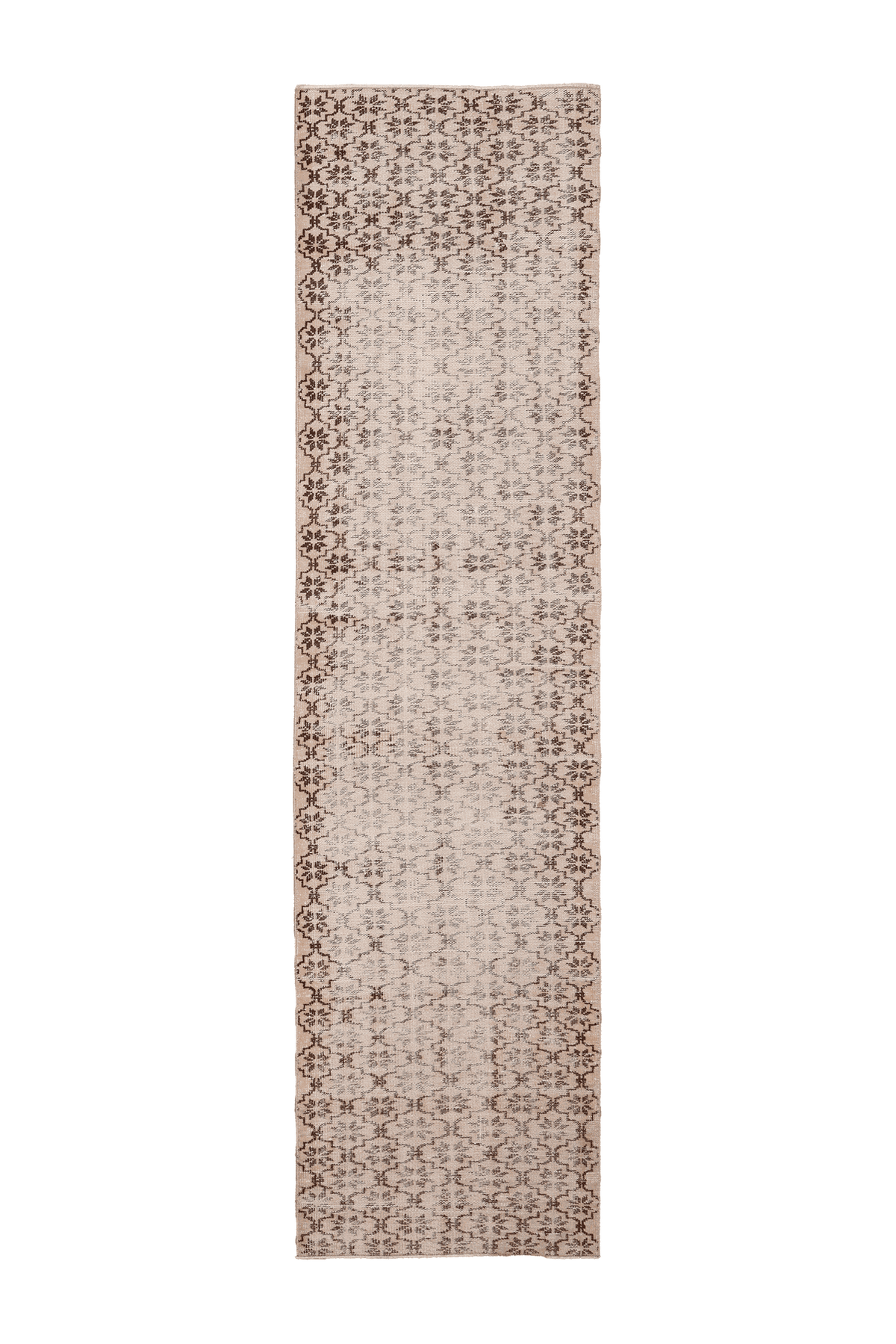 Vintage Manisa Turkish Runner Rug 3x10 ft — Beige & Brown Floral