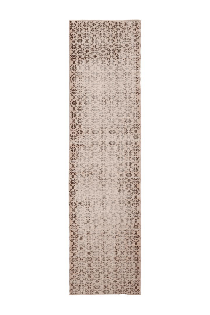 Vintage Manisa Turkish Runner Rug 3x10 ft — Beige & Brown Floral