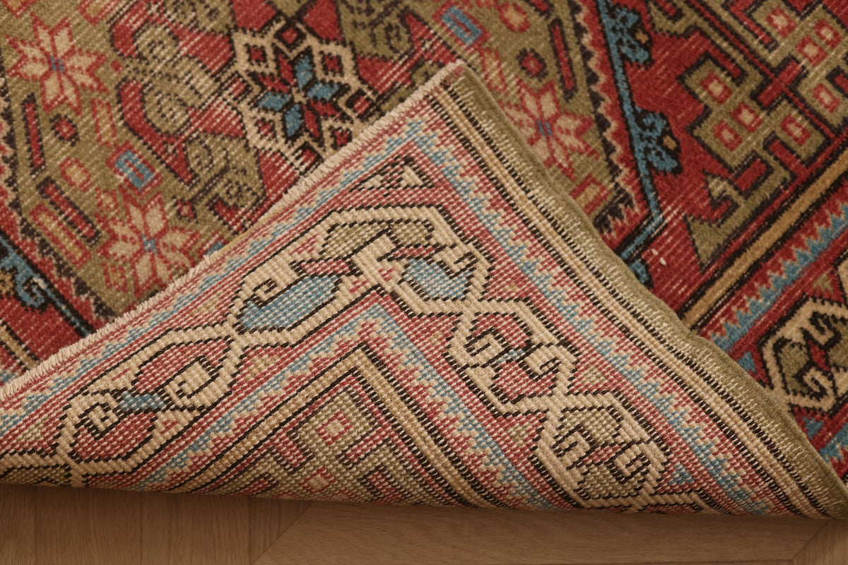 Vintage Southeastern Persian Style Runner Rug 3x12 ft — Red & Brown Geometric