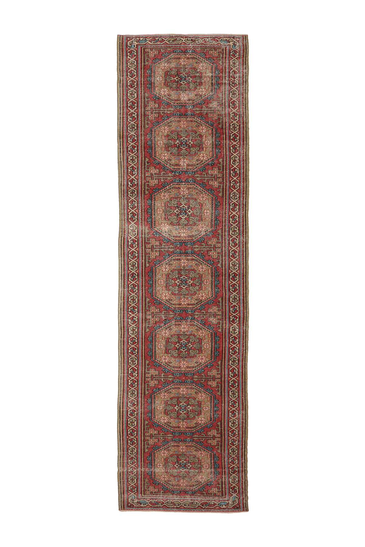 Vintage Southeastern Persian Style Runner Rug 3x12 ft — Red & Brown Geometric