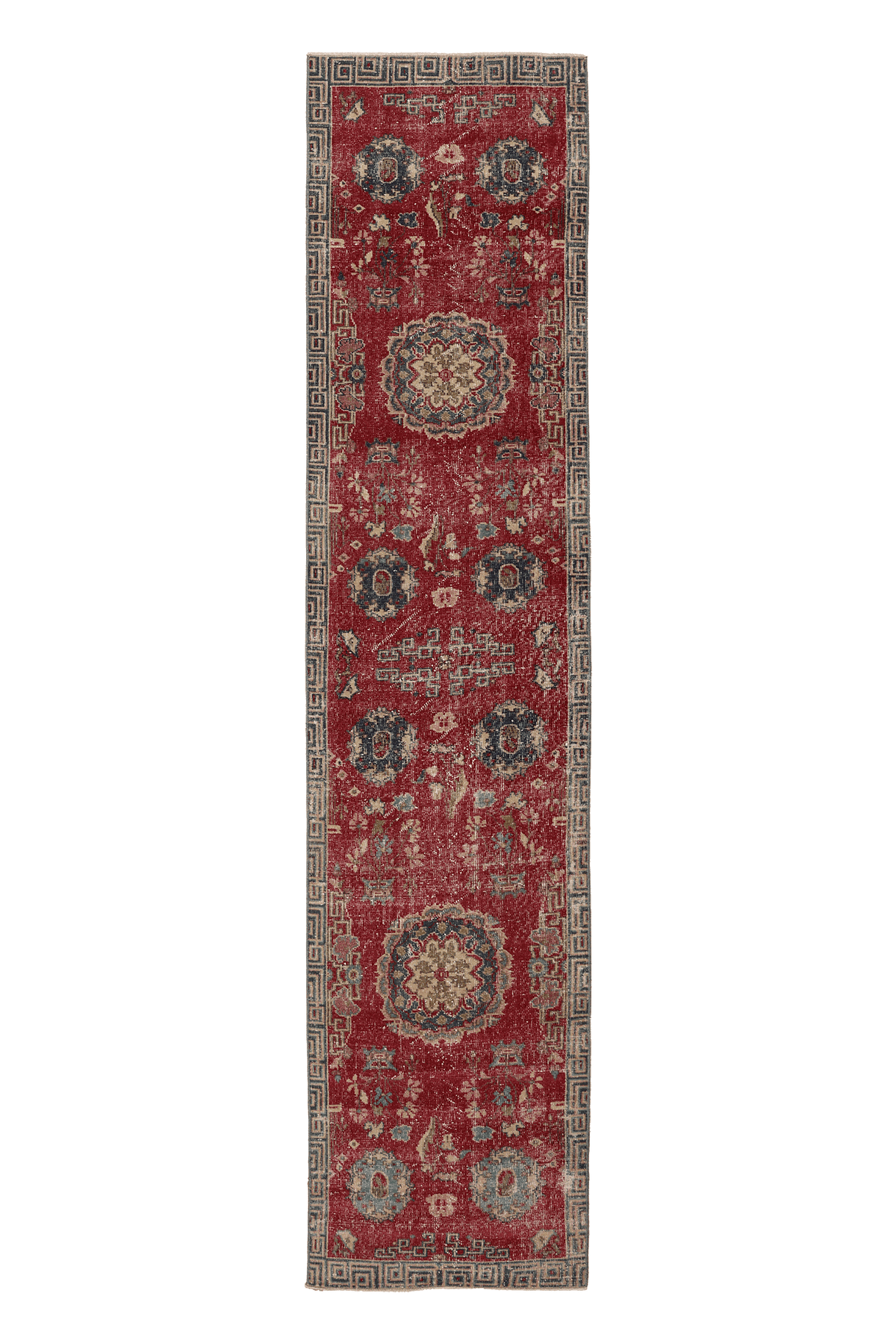 Vintage Southeastern Persian Style Runner Rug 3x11 ft — Red & Blue Floral