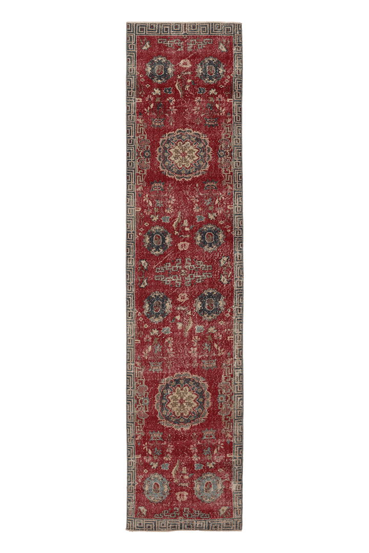 Vintage Southeastern Persian Style Runner Rug 3x11 ft — Red & Blue Floral