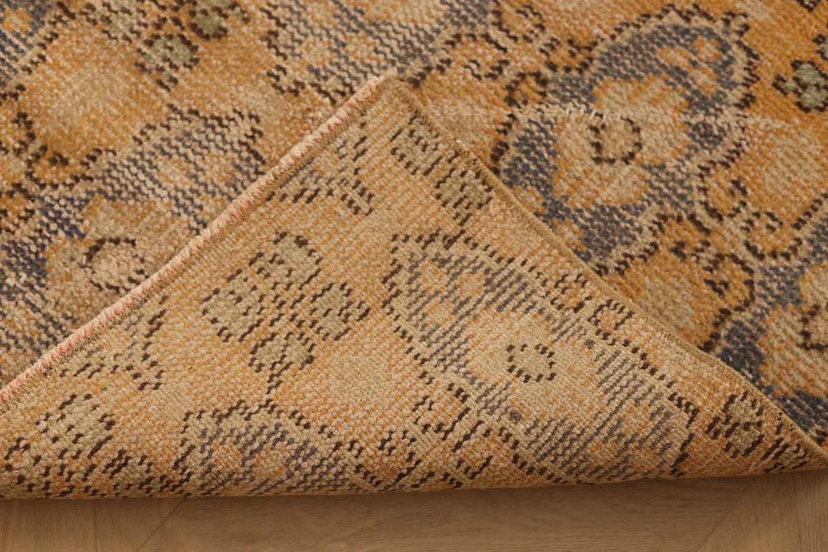 Vintage Manisa Turkish Runner Rug 2x10 ft — Beige & Blue Floral
