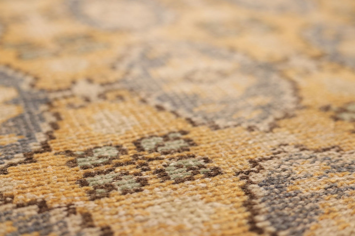 Vintage Manisa Turkish Runner Rug 2x10 ft — Beige & Blue Floral