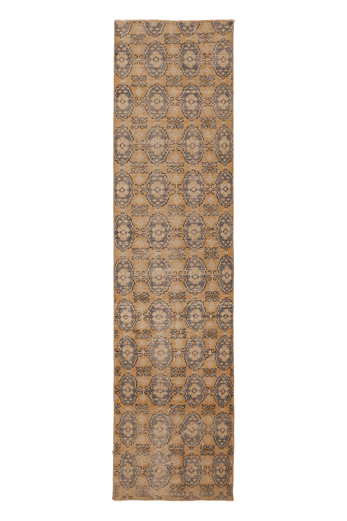 Vintage Manisa Turkish Runner Rug 2x10 ft — Beige & Blue Floral