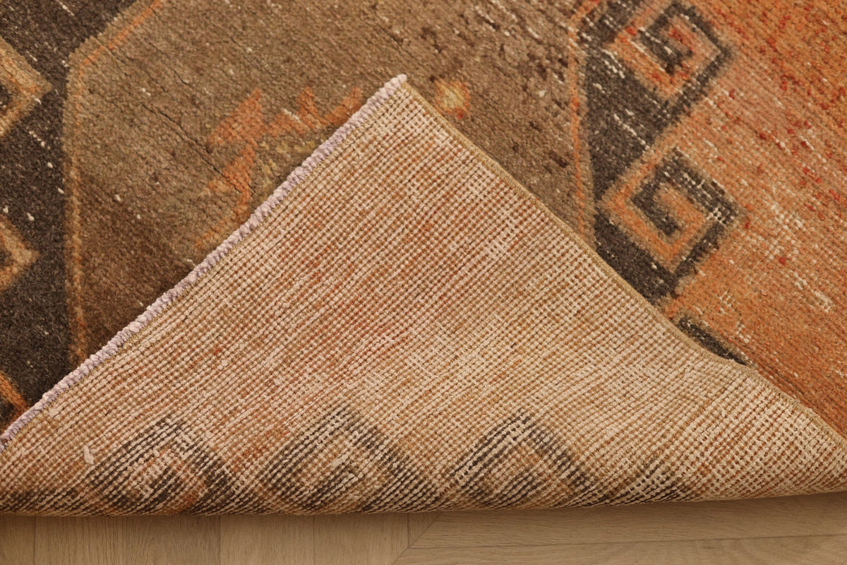 Vintage Malatya Turkish Runner Rug 3x11 ft — Orange & Brown Southwestern