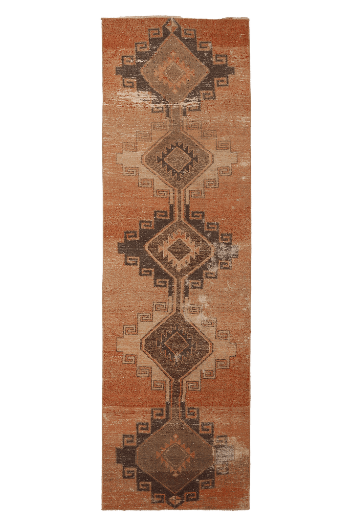 Vintage Malatya Turkish Runner Rug 3x11 ft — Orange & Brown Southwestern