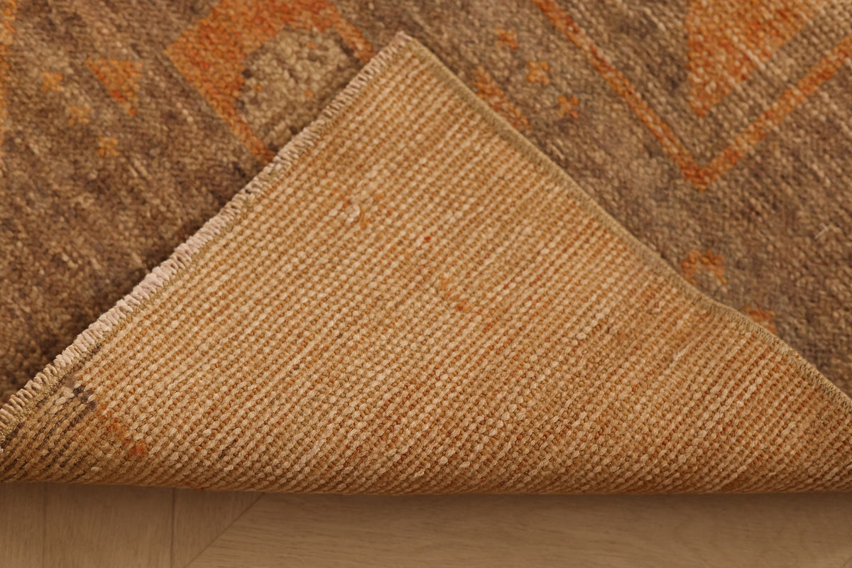 Vintage Malatya Turkish Runner Rug 3x8 ft — Orange & Brown Geometric