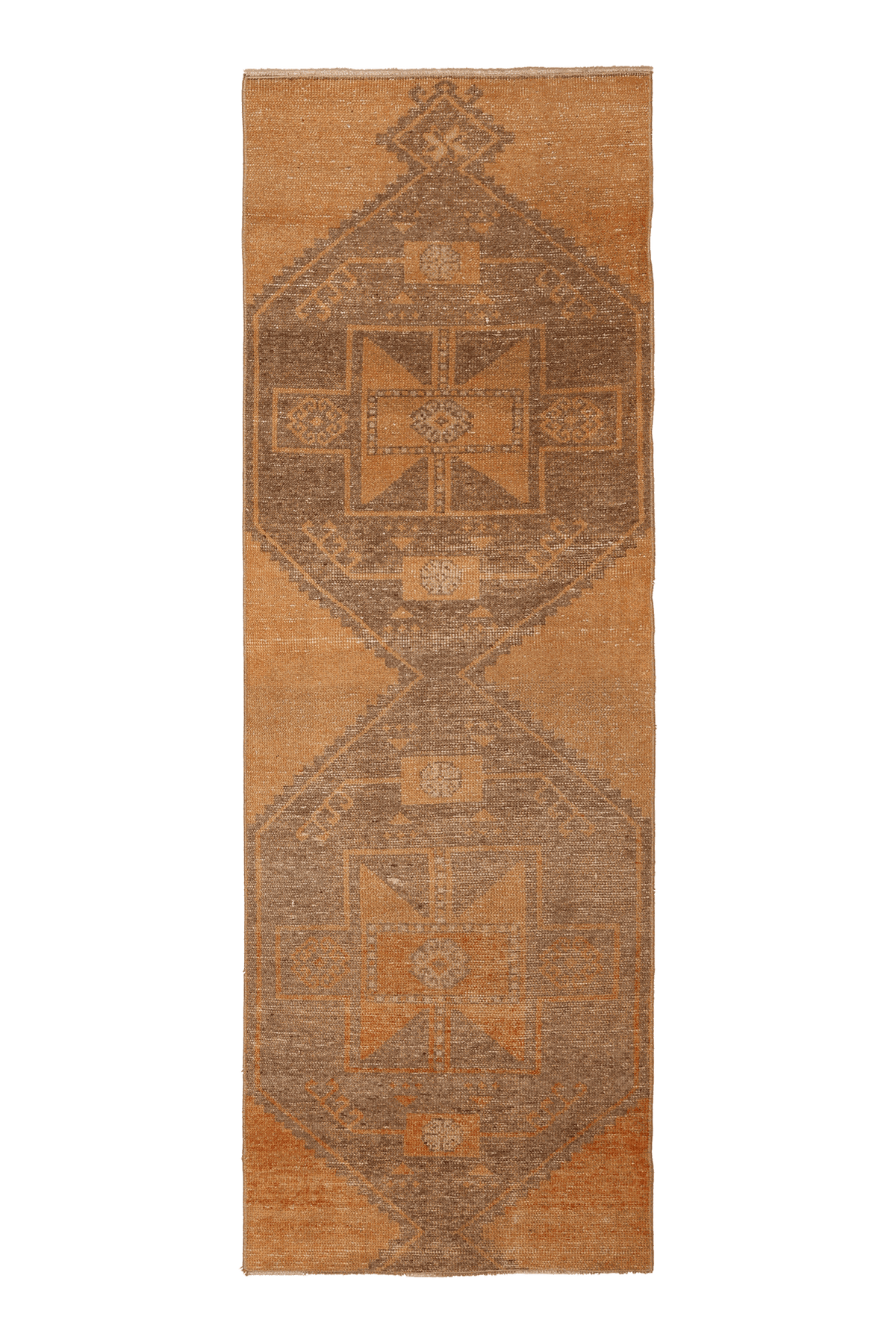 Vintage Malatya Turkish Runner Rug 3x8 ft — Orange & Brown Geometric