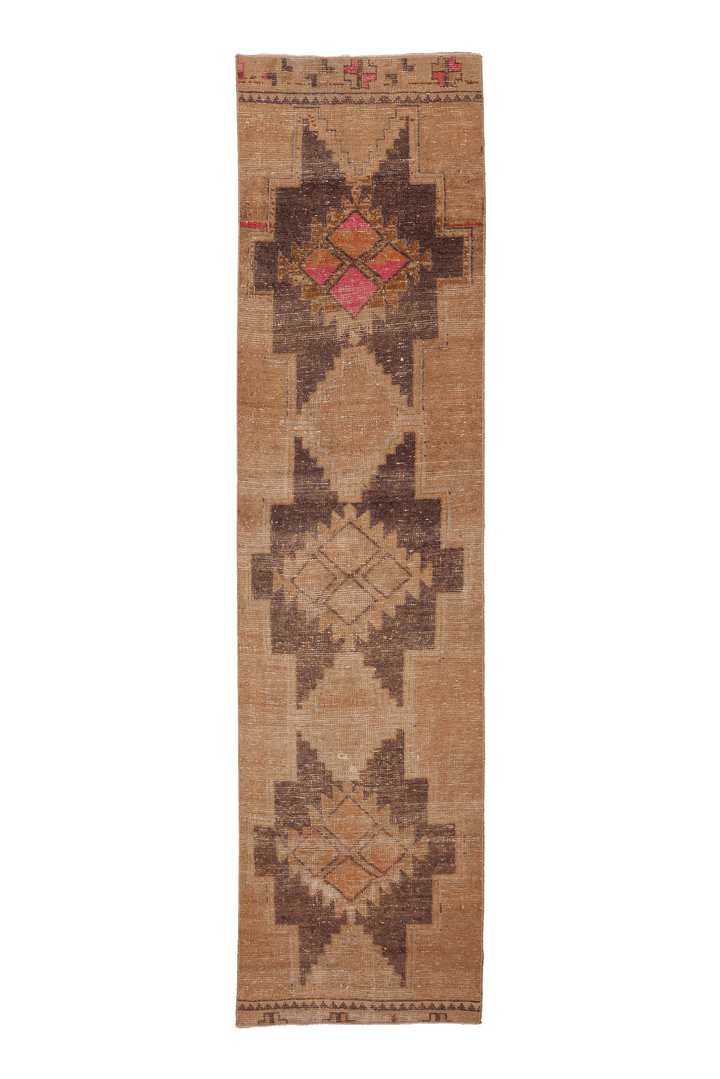 Vintage Malatya Turkish Runner Rug 3x11 ft — Beige & Brown Southwestern