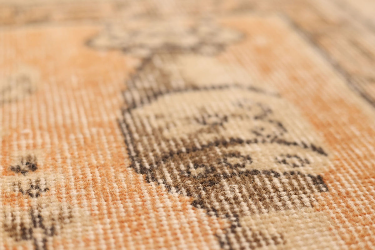 Vintage Isparta Turkish Area Rug 7x11 ft — Orange & Beige Floral