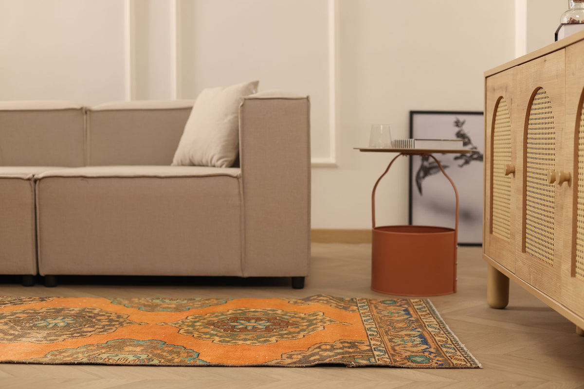 Vintage Konya Turkish Runner Rug 2x12 ft — Orange & Brown maximalist