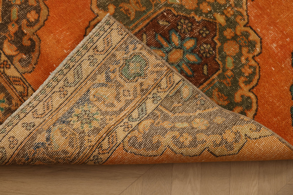 Vintage Konya Turkish Runner Rug 2x12 ft — Orange & Brown maximalist