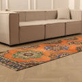 Vintage Konya Turkish Runner Rug 3x12 ft — Orange & Blue Floral