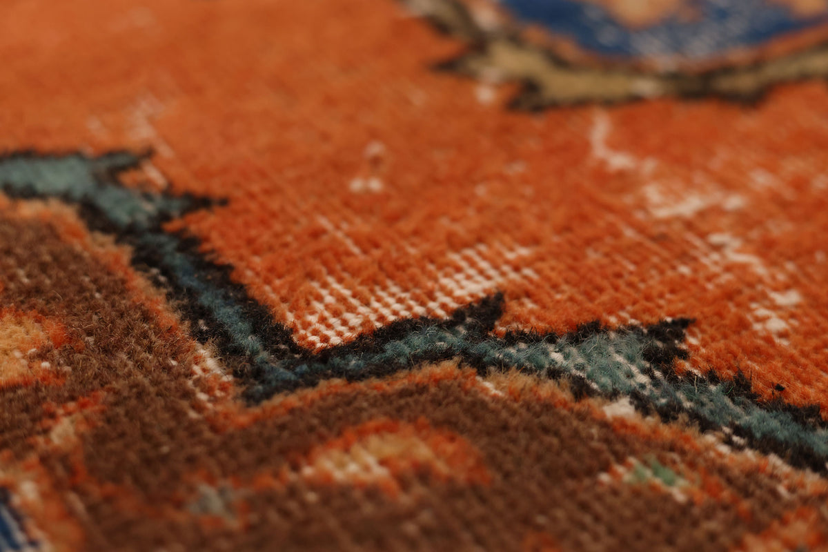 Vintage Konya Turkish Runner Rug 3x12 ft — Orange & Blue Floral