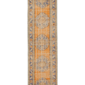 Vintage Manisa Turkish Runner Rug 2x11 ft — Orange & Blue Geometric (No. 28024)