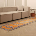 Vintage Manisa Turkish Runner Rug 2x10 ft — Orange & Blue Floral (No. 28026)