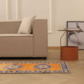 Vintage Manisa Turkish Runner Rug 2x10 ft — Orange & Blue Floral (No. 28026)