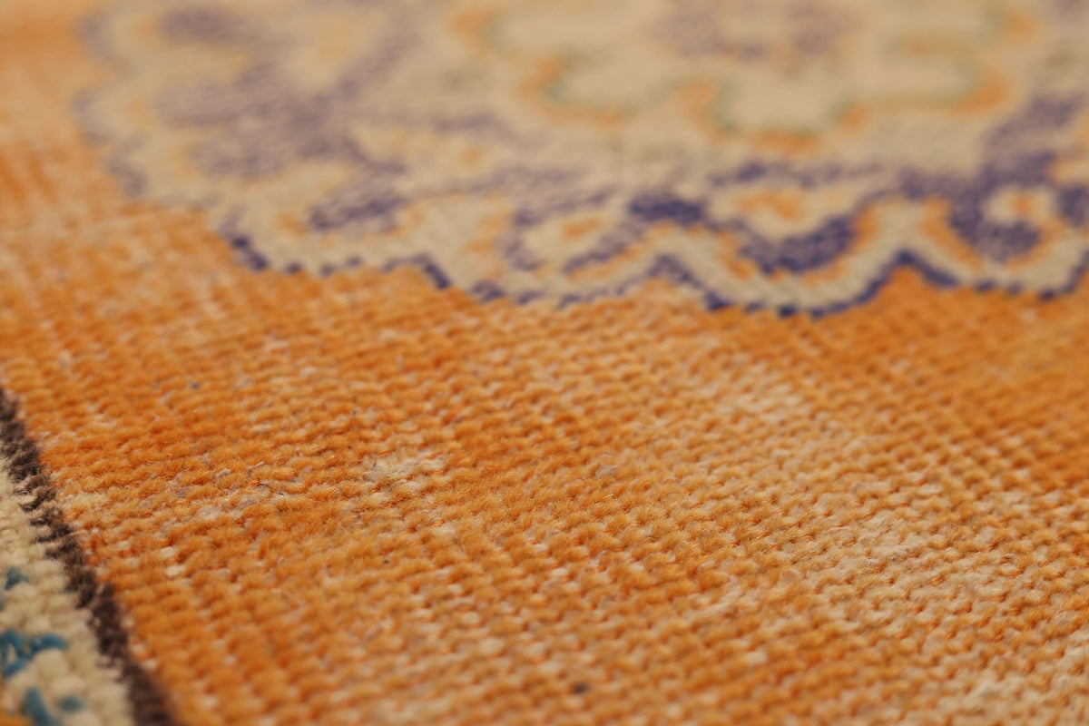 Vintage Manisa Turkish Runner Rug 2x10 ft — Orange & Blue Floral (No. 28026)