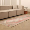Vintage Niğde Turkish Runner Rug 3x9 ft — Pink & Beige Geometric