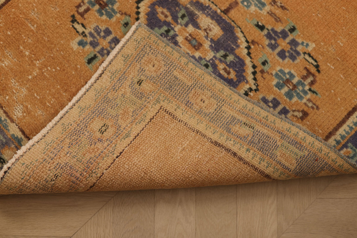Vintage Manisa Turkish Runner Rug 2x10 ft — Orange & Blue Floral (No. 28028)