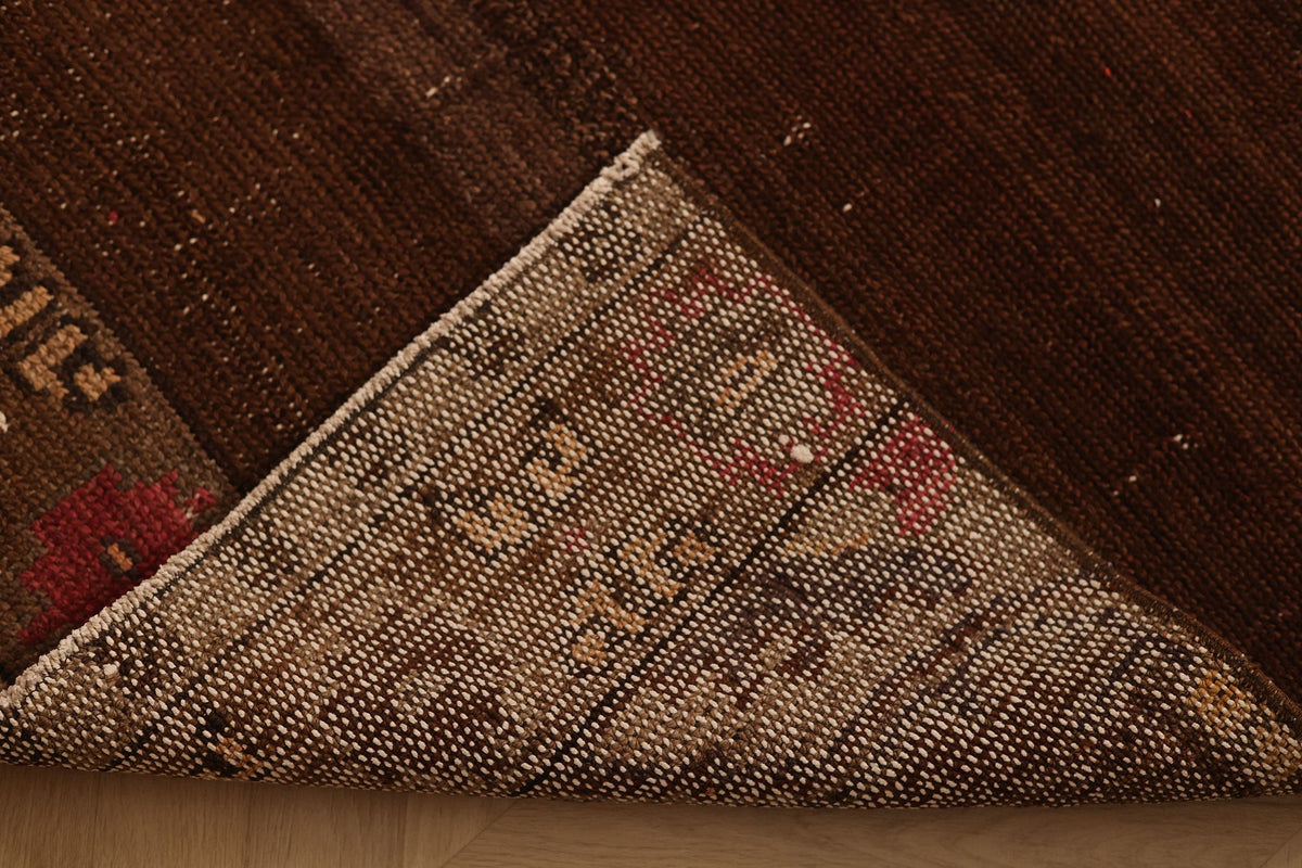 Vintage Van Turkish Runner Rug 4x11 ft — Brown & Beige Floral