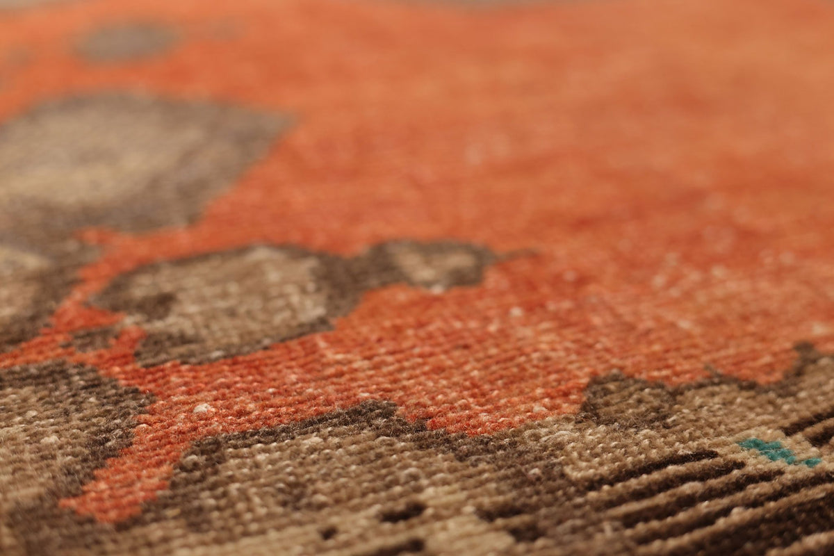 Vintage Konya Turkish Runner Rug 4x10 ft — Orange & Brown Floral