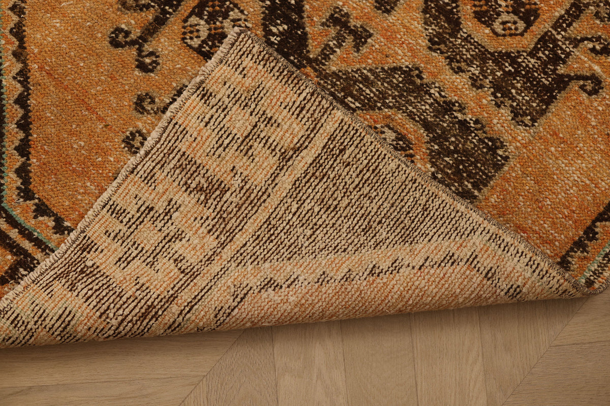 Vintage Malatya Turkish Runner Rug 2x10 ft — Orange & Brown Geometric (No. 28105)