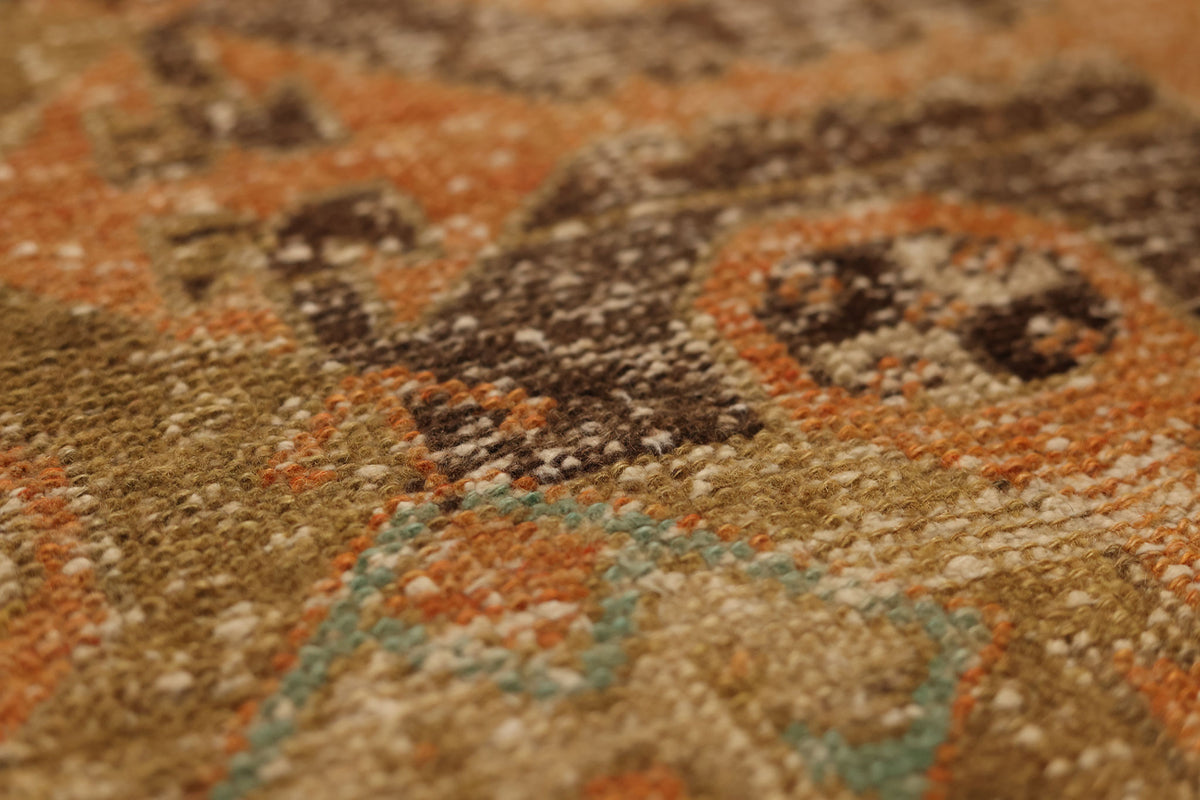 Vintage Malatya Turkish Runner Rug 2x10 ft — Orange & Brown Geometric (No. 28105)