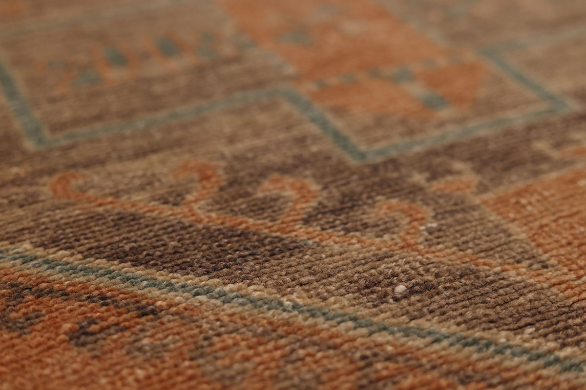 Vintage Malatya Turkish Runner Rug 2x8 ft — Orange & Brown Geometric