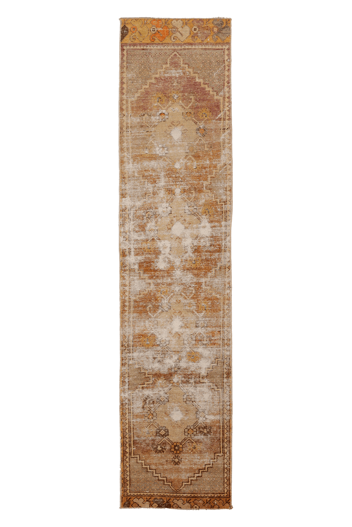 Vintage Malatya Turkish Runner Rug 2x9 ft — Brown & Beige Distressed